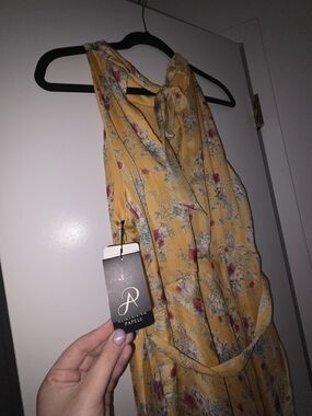 Adrianna Papell Yellow Floral Tie-Neck Dress